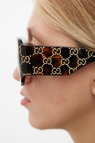 Gucci Brown 
Gold-Tone Monogram GG0983S Oversized Sunglasses