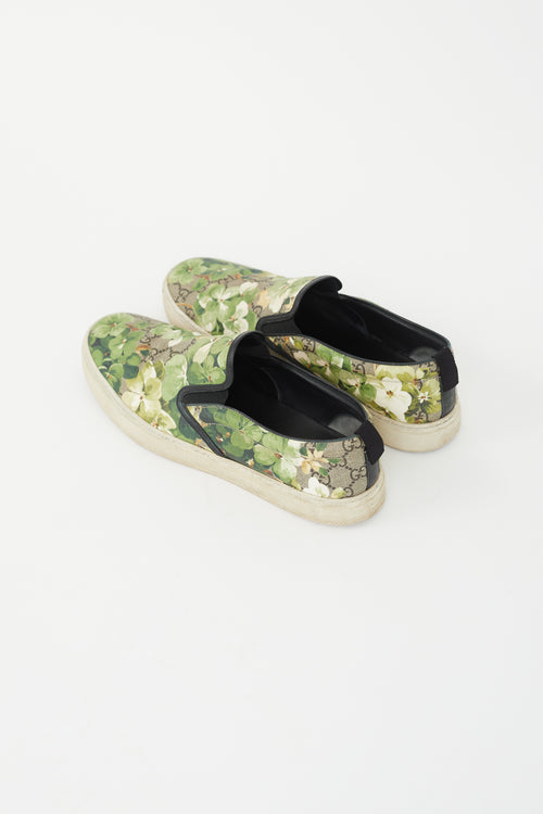 Gucci Brown 
Green Blooms Monogram Slip On Sneaker