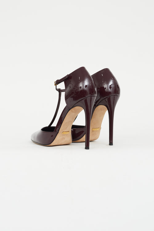 Gucci Burgundy Patent Beverly T-Strap Heel