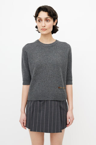 Gucci Grey 
Gold Embellished Short Sleeve Sweater