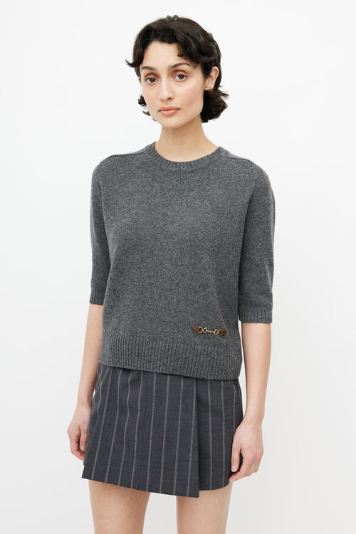 Gucci Grey 
Gold Embellished Short Sleeve Sweater