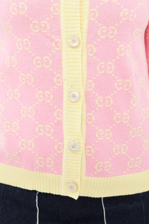 Gucci Pink 
Yellow Monogram Knit Cardigan