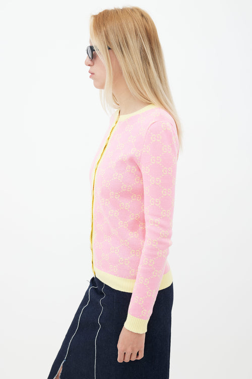 Gucci Pink 
Yellow Monogram Knit Cardigan