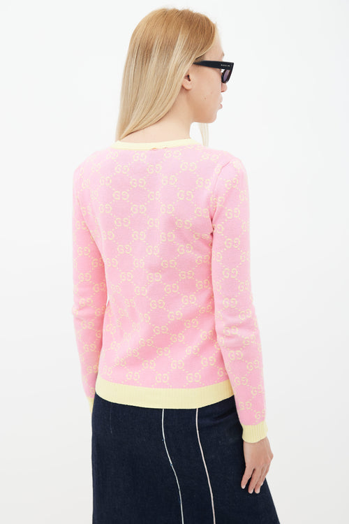 Gucci Pink 
Yellow Monogram Knit Cardigan