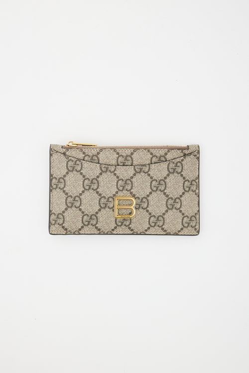 Gucci X Balenciaga Beige 
Brown GG Supreme Zip Up Wallet