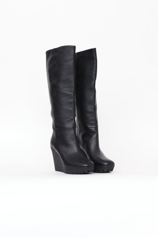 Gucci Black Leather Wedge Boots