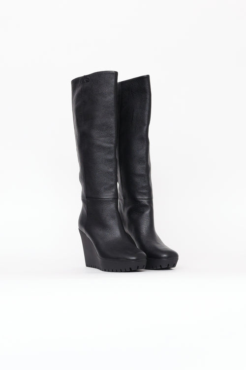 Gucci Black Leather Wedge Boots