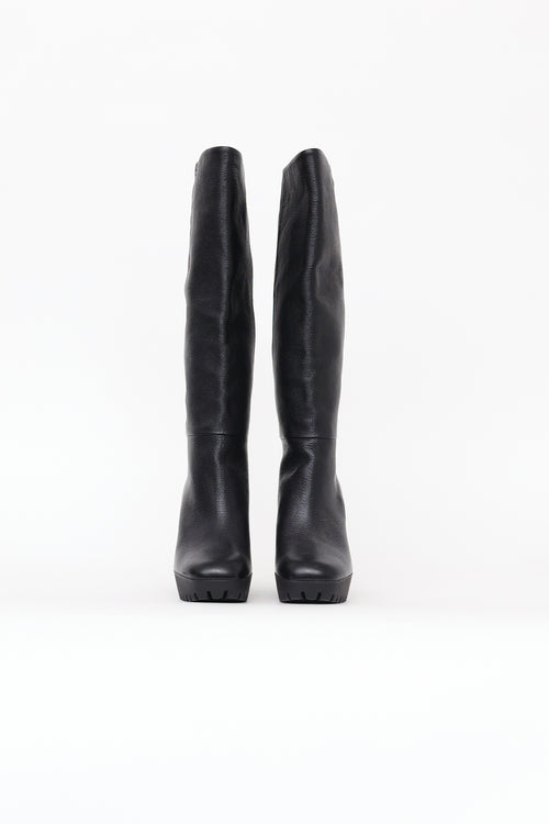 Gucci Black Leather Wedge Boots