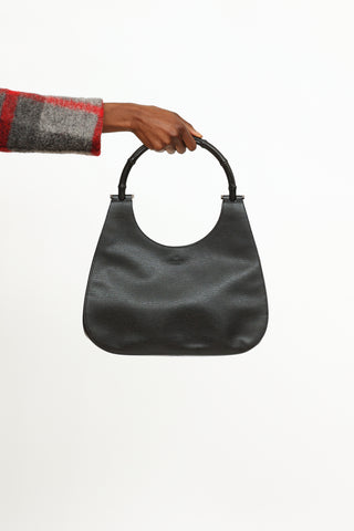 Gucci Black Leather Bamboo Top Handle Bag