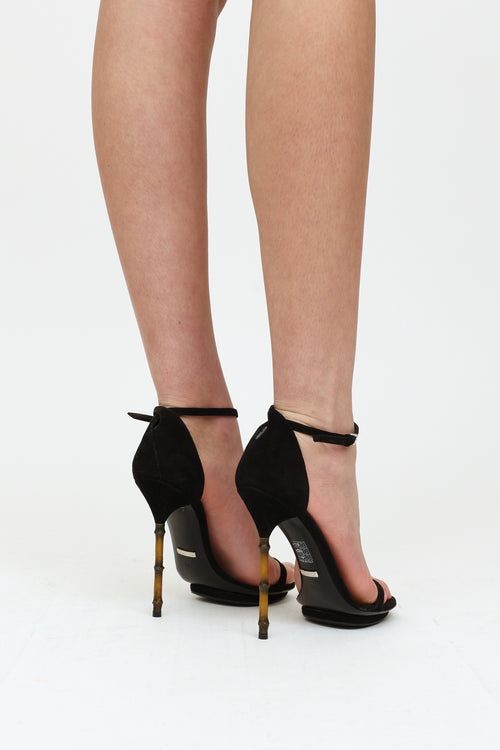 Gucci Black Suede Bamboo Heel Sandal