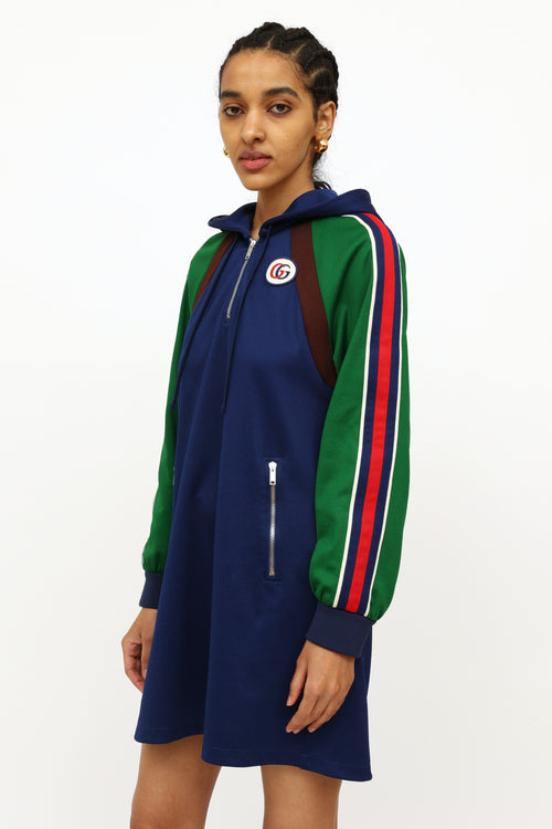 Gucci Blue 
Green Jersey Hooded Dress