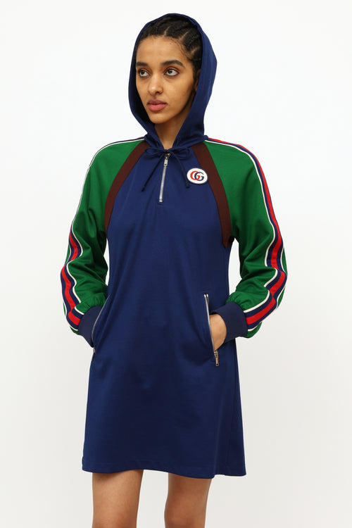 Gucci Blue 
Green Jersey Hooded Dress