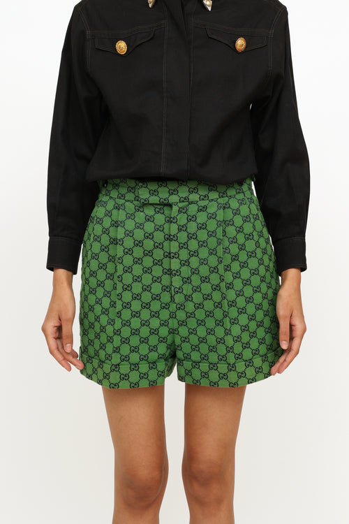 Gucci Green Monogram Pleated Shorts