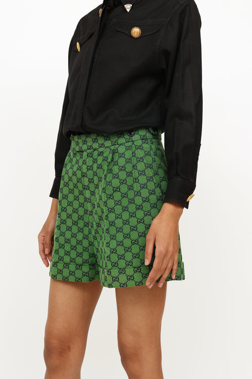 Gucci Green Monogram Pleated Shorts