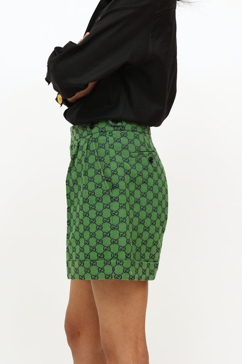 Gucci Green Monogram Pleated Shorts