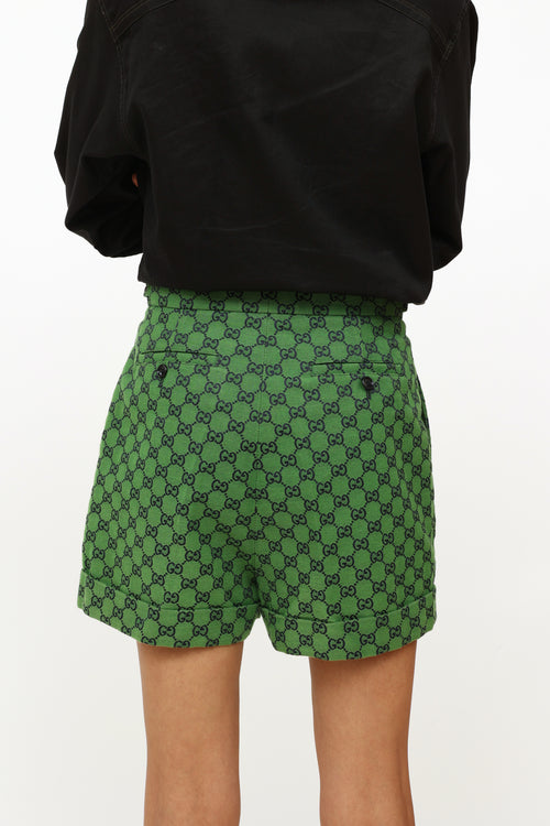 Gucci Green Monogram Pleated Shorts