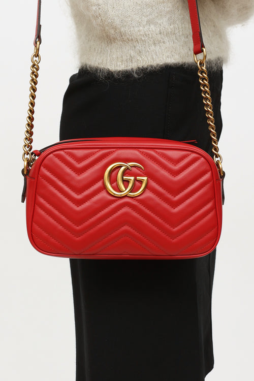 Gucci Red GG Marmont Matelassé Shoulder Bag