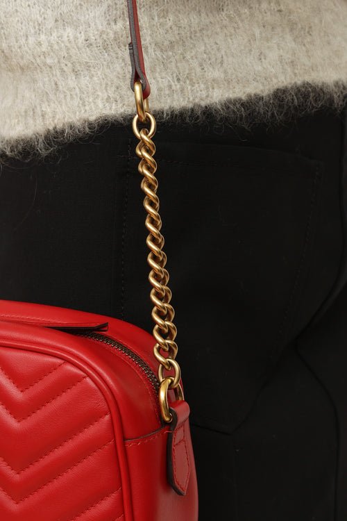 Gucci Red GG Marmont Matelassé Shoulder Bag