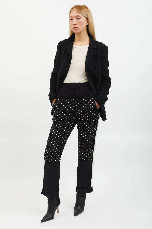 Haider Ackermann Black 
White Polka Dot Knit Panelled Slim Trouser