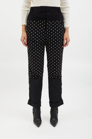 Haider Ackermann Black 
White Polka Dot Knit Panelled Slim Trouser