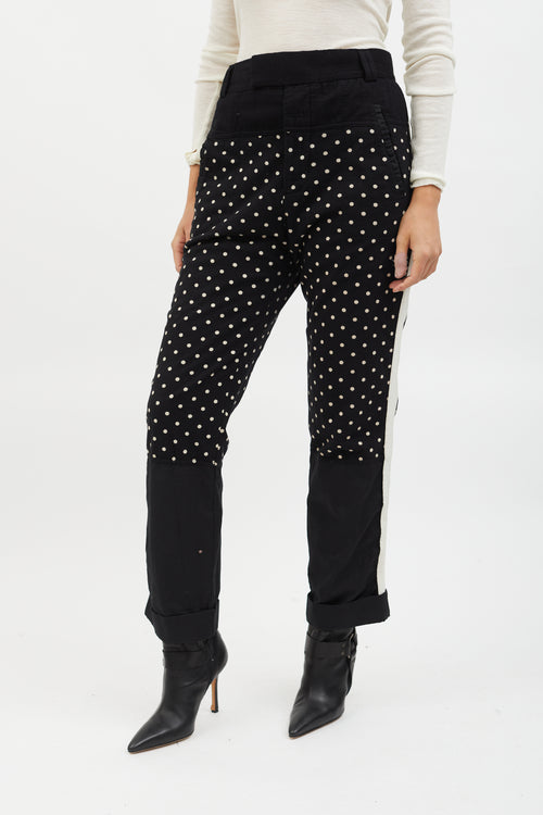 Haider Ackermann Black 
White Polka Dot Knit Panelled Slim Trouser