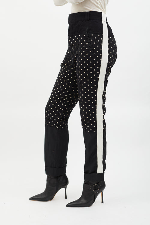 Haider Ackermann Black 
White Polka Dot Knit Panelled Slim Trouser