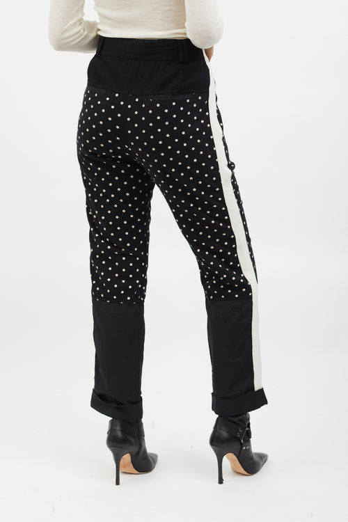 Haider Ackermann Black 
White Polka Dot Knit Panelled Slim Trouser