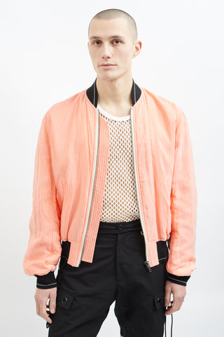 Haider Ackermann Pink 
White Stripe Bomber Jacket