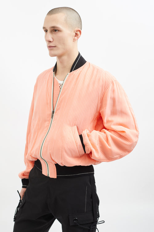 Haider Ackermann Pink 
White Stripe Bomber Jacket