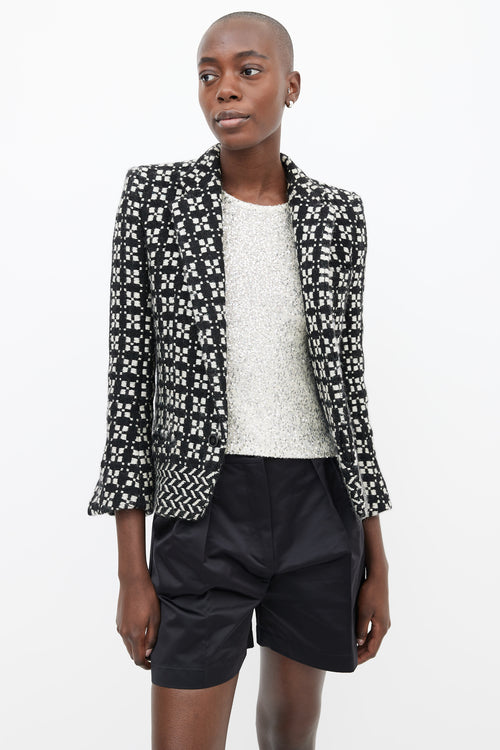 Haider Ackermann Black 
White Wool Tweed One Button Blazer