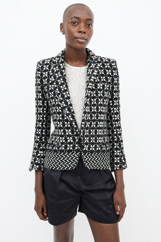 Haider Ackermann Black 
White Wool Tweed One Button Blazer