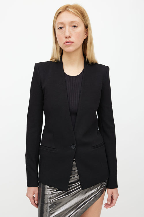 Helmut Lang Black Single Button Collarless Blazer