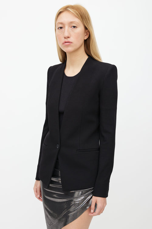 Helmut Lang Black Single Button Collarless Blazer