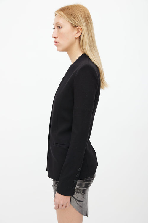 Helmut Lang Black Single Button Collarless Blazer