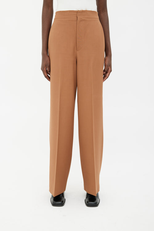 Helmut Lang Brown Single Fold Pleat Raw Waist Trouser