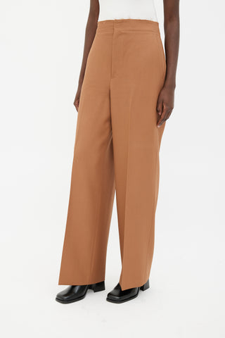 Helmut Lang Brown Single Fold Pleat Raw Waist Trouser