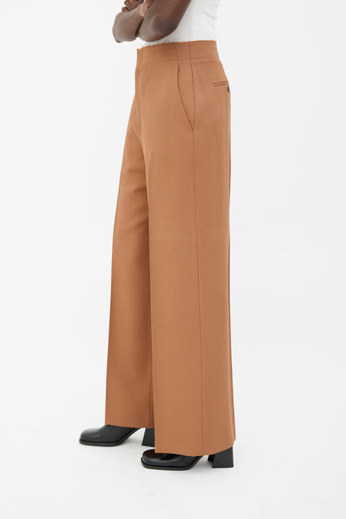 Helmut Lang Brown Single Fold Pleat Raw Waist Trouser