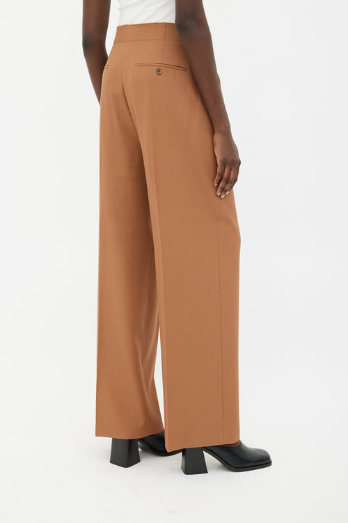 Helmut Lang Brown Single Fold Pleat Raw Waist Trouser