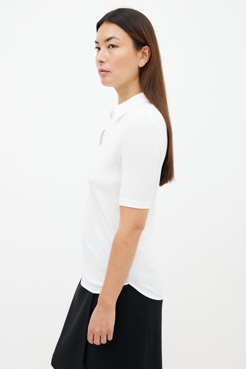 Helmut Lang White Ribbed V-Neck Polo Top