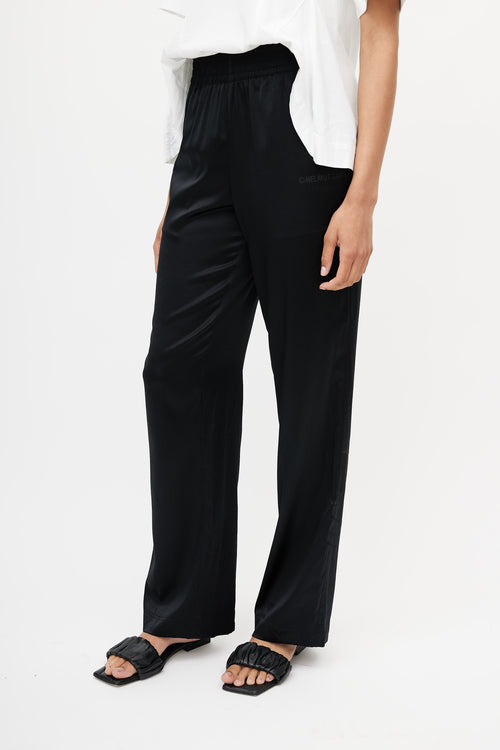 Black Silk Straight Leg Trouser