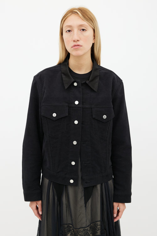 Helmut Lang Black Suede 
Silk Collar Jacket