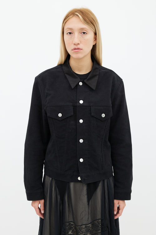 Helmut Lang Black Suede 
Silk Collar Jacket