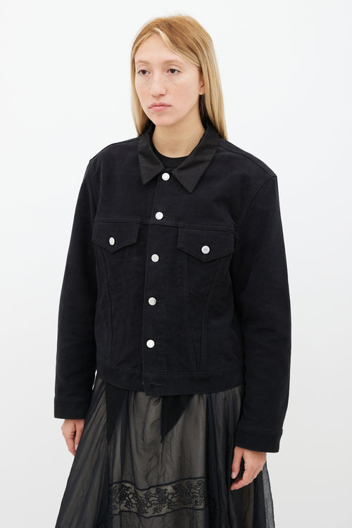 Helmut Lang Black Suede 
Silk Collar Jacket