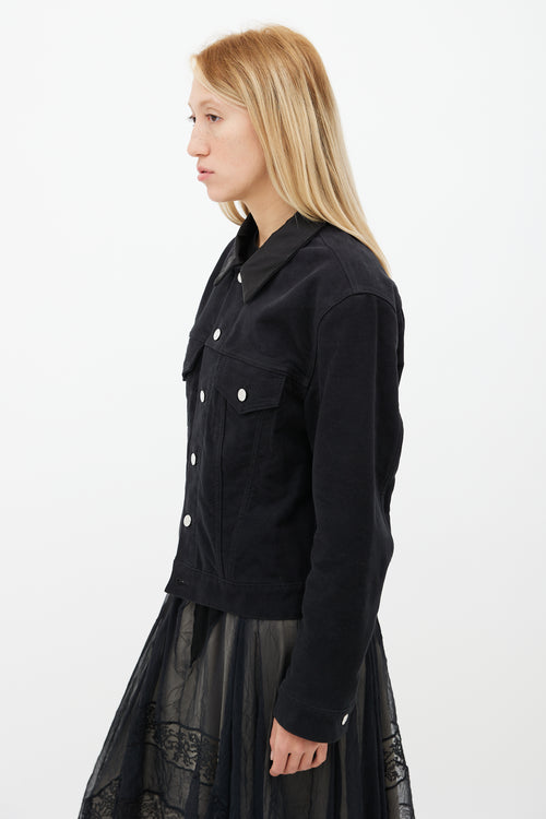 Helmut Lang Black Suede 
Silk Collar Jacket