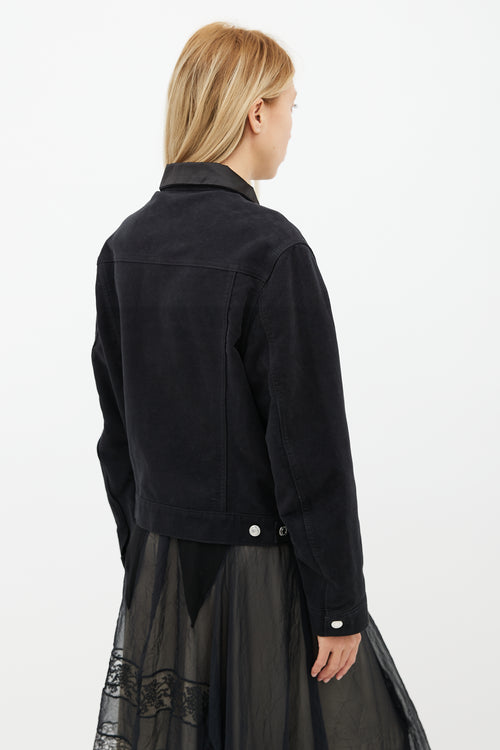 Helmut Lang Black Suede 
Silk Collar Jacket