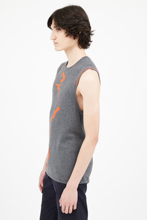 Helmut Lang Grey 
Orange Knit Tank Top