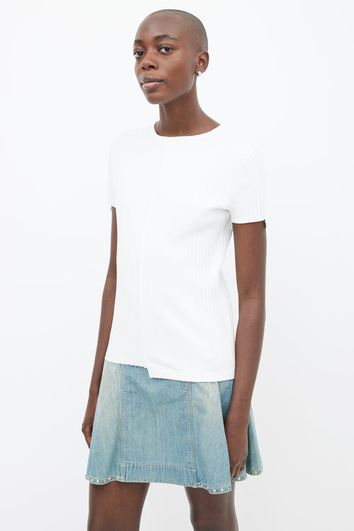 Helmut Lang White Cotton Ribbed Short Sleeve Top