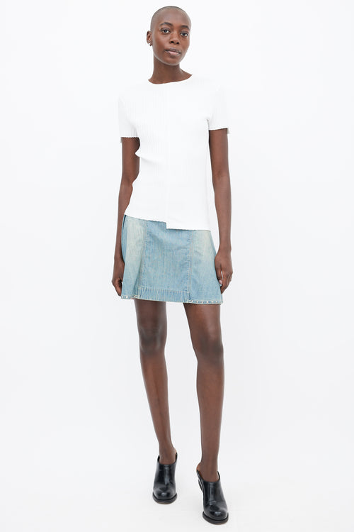 Helmut Lang White Cotton Ribbed Short Sleeve Top