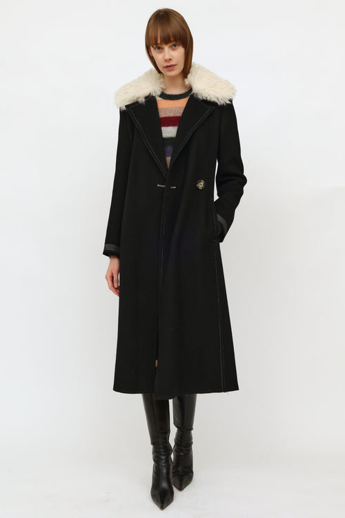 Helmut Lang Black Wool Shearling Coat