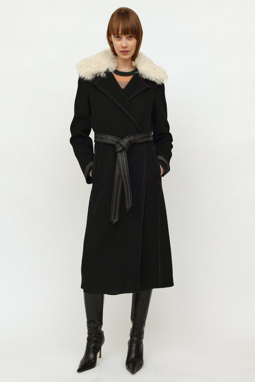 Helmut Lang Black Wool Shearling Coat